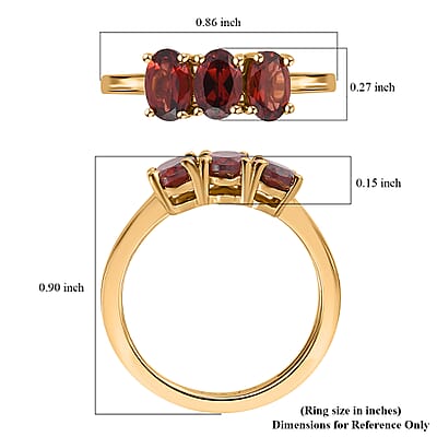 Mozambique Garnet 3 Stone Ring in Vermeil Yellow Gold Over Sterling Silver (Size 5.0) 1.70 ctw