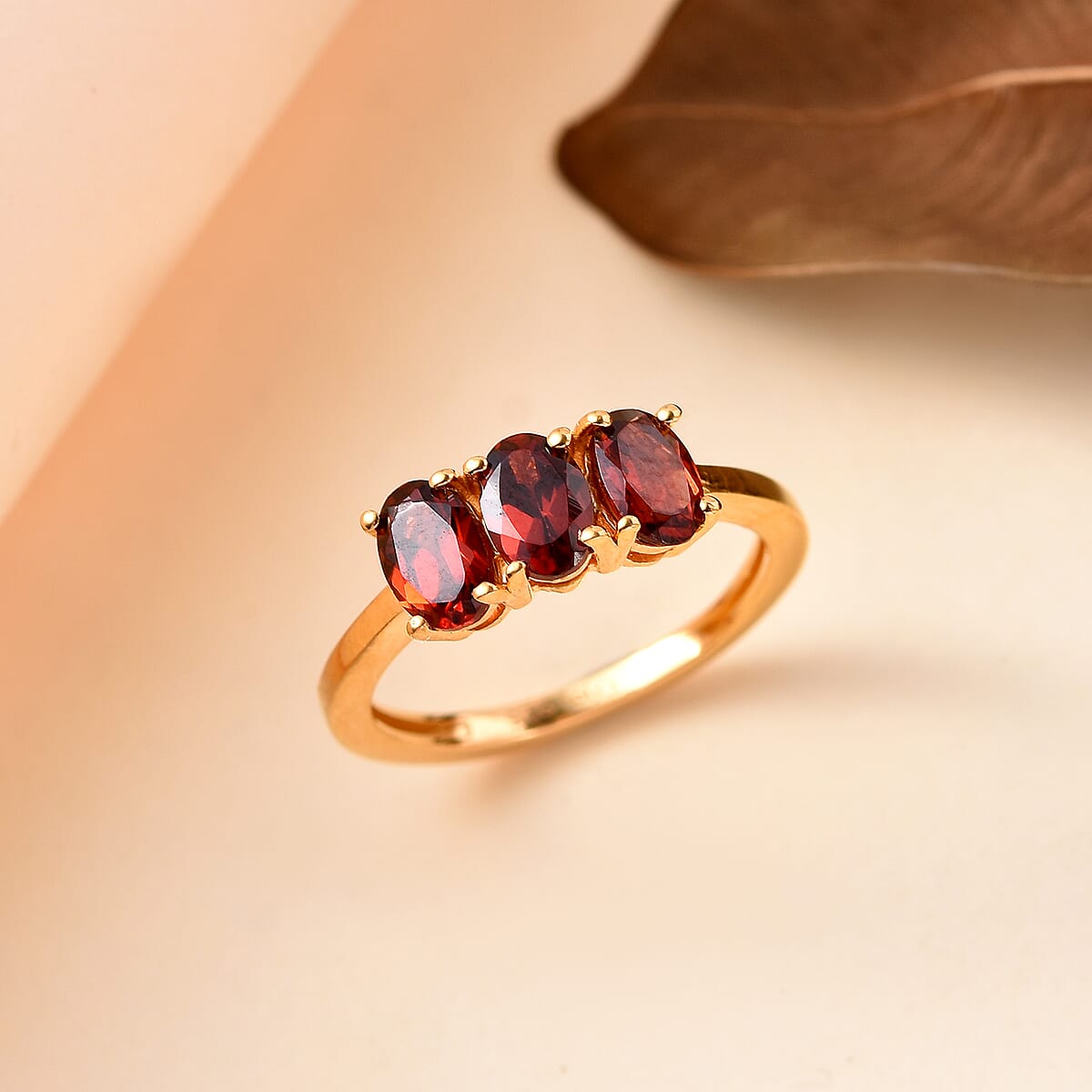 Mozambique Garnet 3 Stone Ring in Vermeil Yellow Gold Over Sterling Silver (Size 8.0) 1.70 ctw image number 1