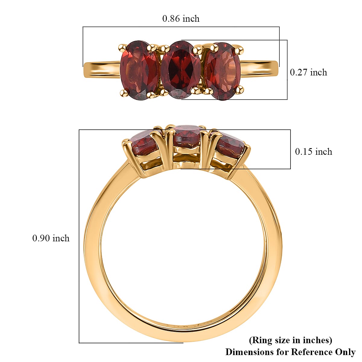 Mozambique Garnet 3 Stone Ring in Vermeil Yellow Gold Over Sterling Silver (Size 8.0) 1.70 ctw image number 5