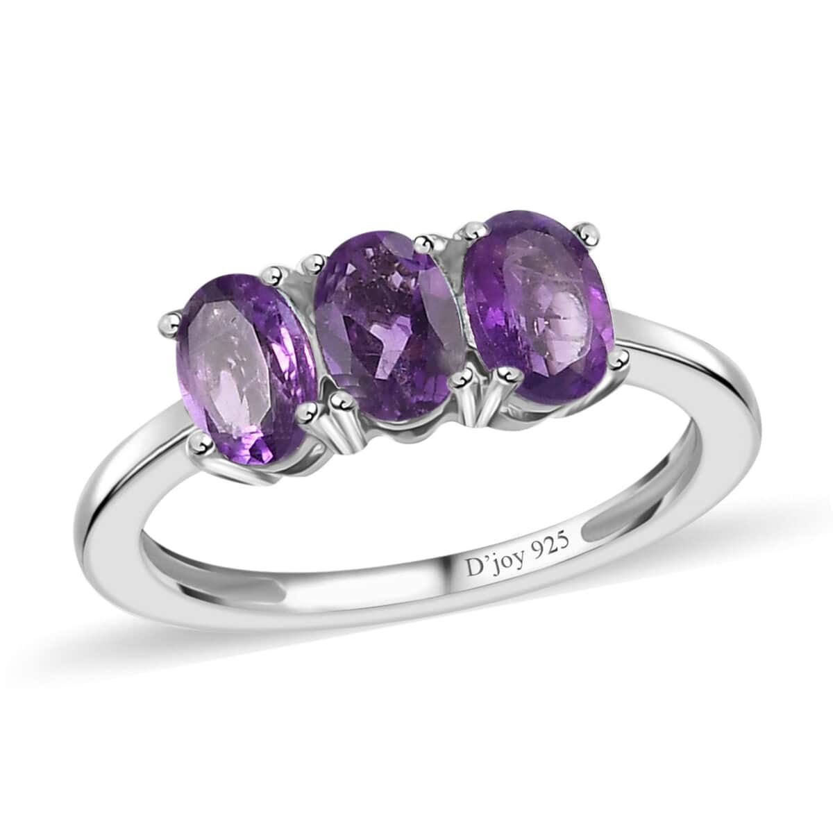 African Amethyst 3 Stone Ring in Platinum Over Sterling Silver (Size 6.0) 1.20 ctw image number 0