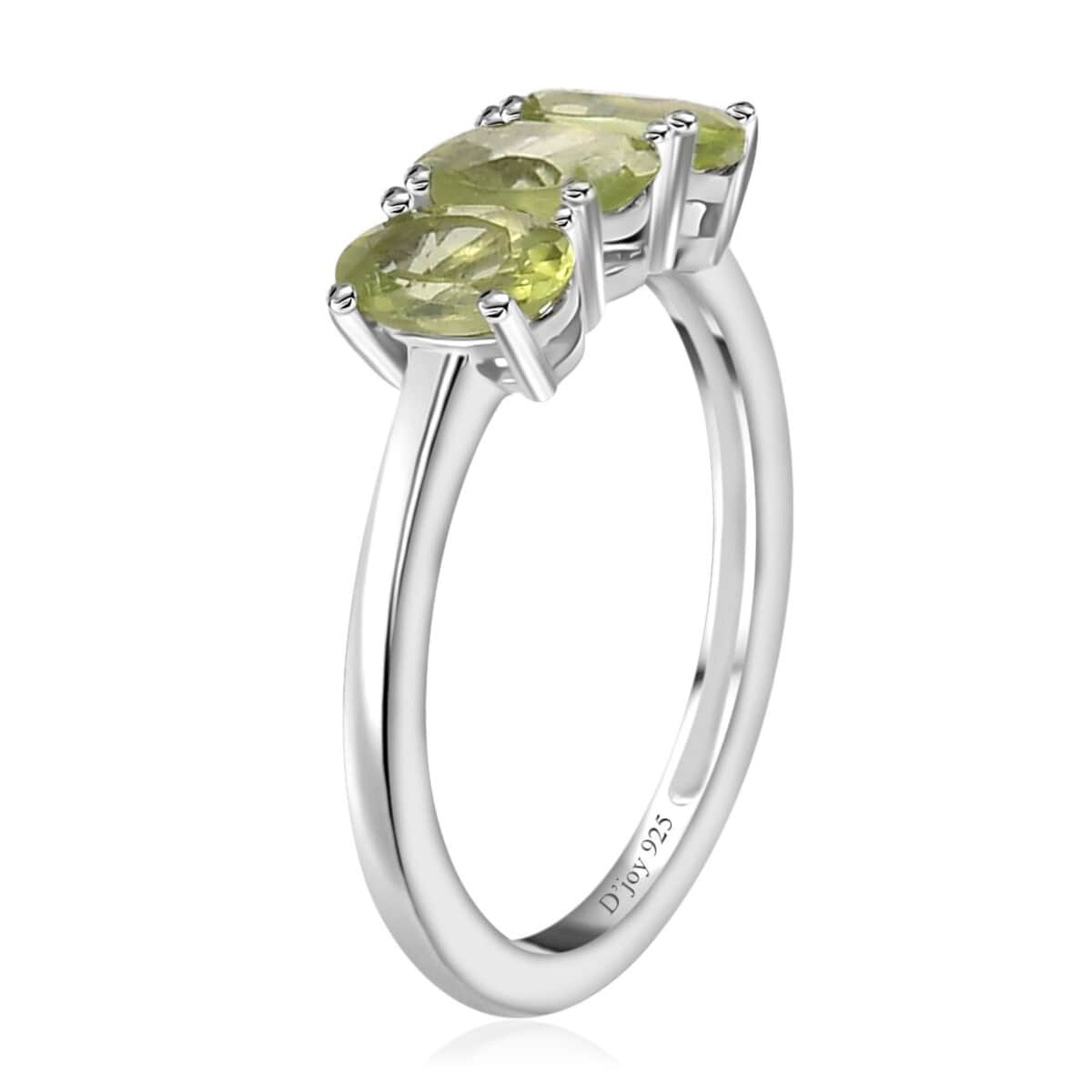 Peridot 3 Stone Ring in Platinum Over Sterling Silver (Size 5.0) 1.40 ctw image number 3