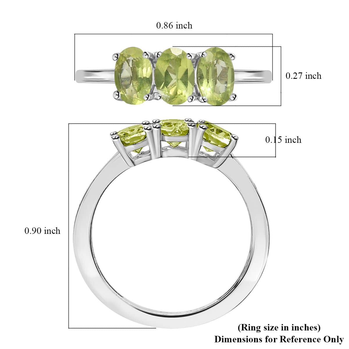 Peridot 3 Stone Ring in Platinum Over Sterling Silver (Size 6.0) 1.40 ctw image number 5