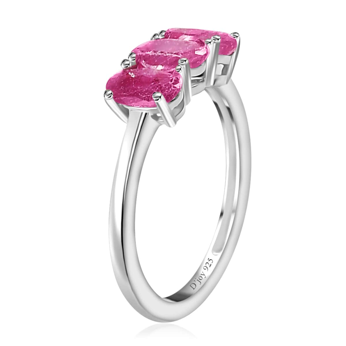 Niassa Ruby 3 Stone Ring in Platinum Over Sterling Silver (Size 5) 2.00 ctw image number 3