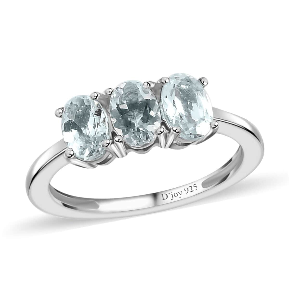 Mangoro Aquamarine 3 Stone Ring in Platinum Over Sterling Silver (Size 5.0) 1.25 ctw image number 0