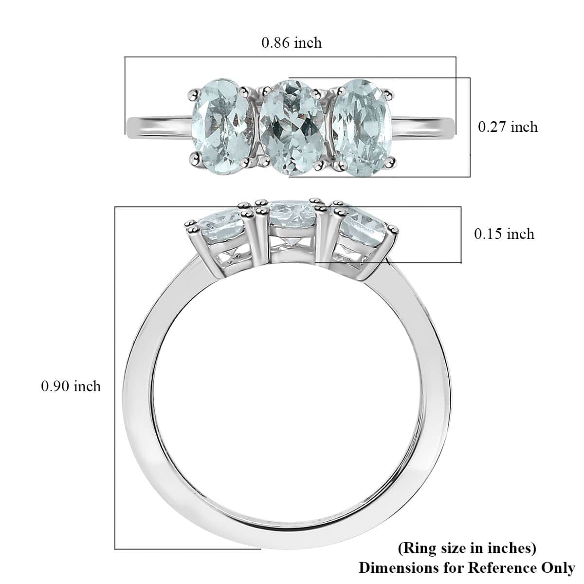 Mangoro Aquamarine 3 Stone Ring in Platinum Over Sterling Silver (Size 5.0) 1.25 ctw image number 5