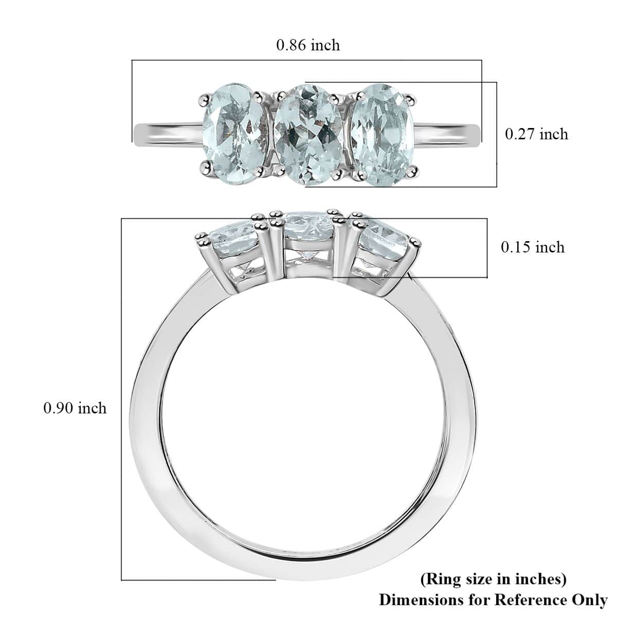 Mangoro Aquamarine 3 Stone Ring in Platinum Over Sterling Silver (Size 6.0) 1.25 ctw image number 5