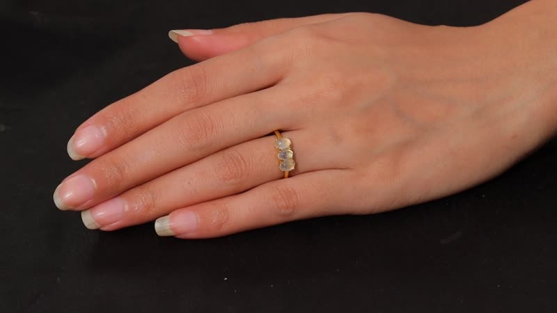 Rainbow Moonstone 2.15 ctw 3 Stone Ring in Vermeil Yellow Gold Over Sterling Silver
