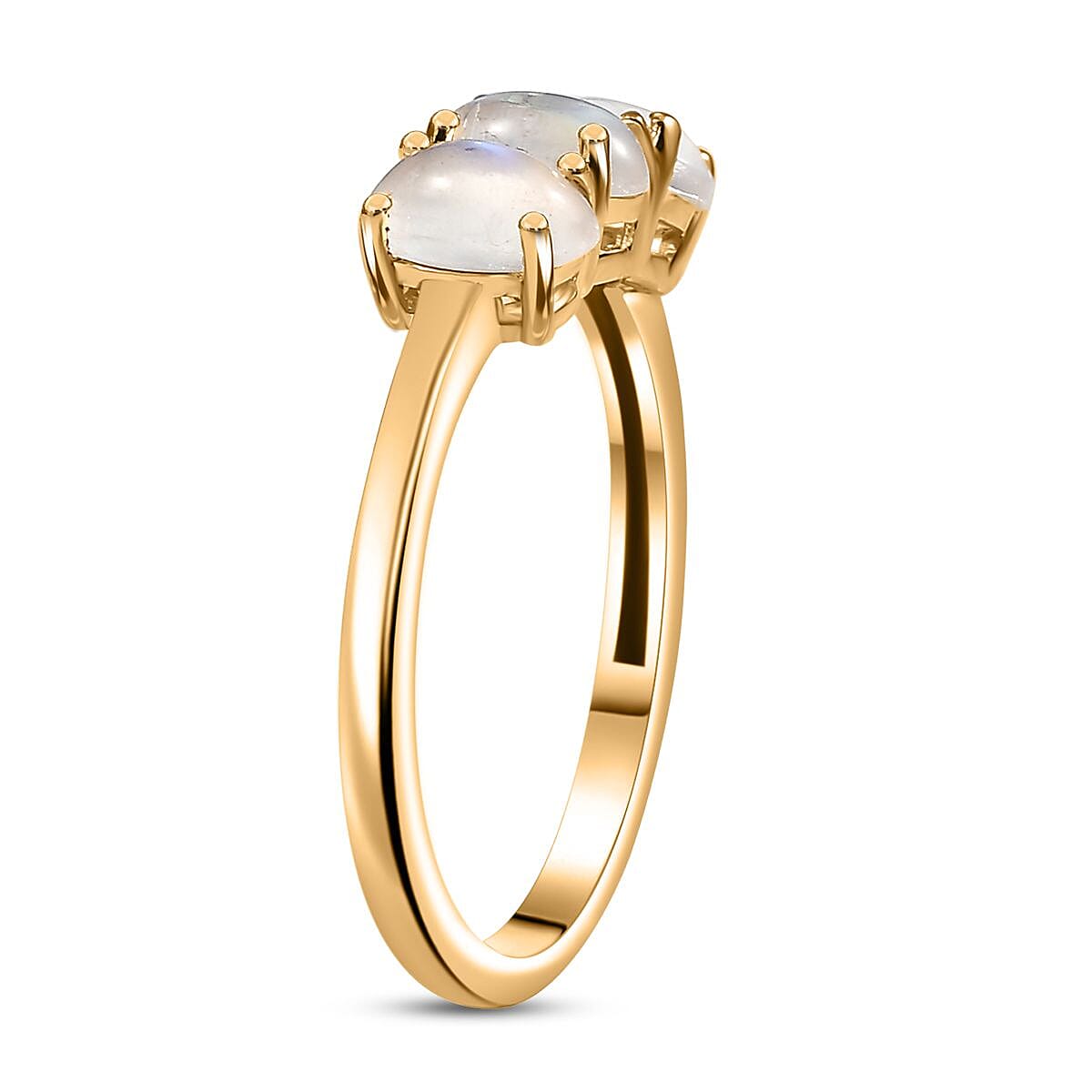 D'Joy Rainbow Moonstone 2.15 ctw 3 Stone Ring in Vermeil Yellow Gold Over Sterling Silver (Size 5.0)