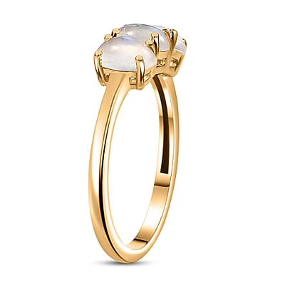 D'Joy Rainbow Moonstone 2.15 ctw 3 Stone Ring in Vermeil Yellow Gold Over Sterling Silver (Size 5.0)