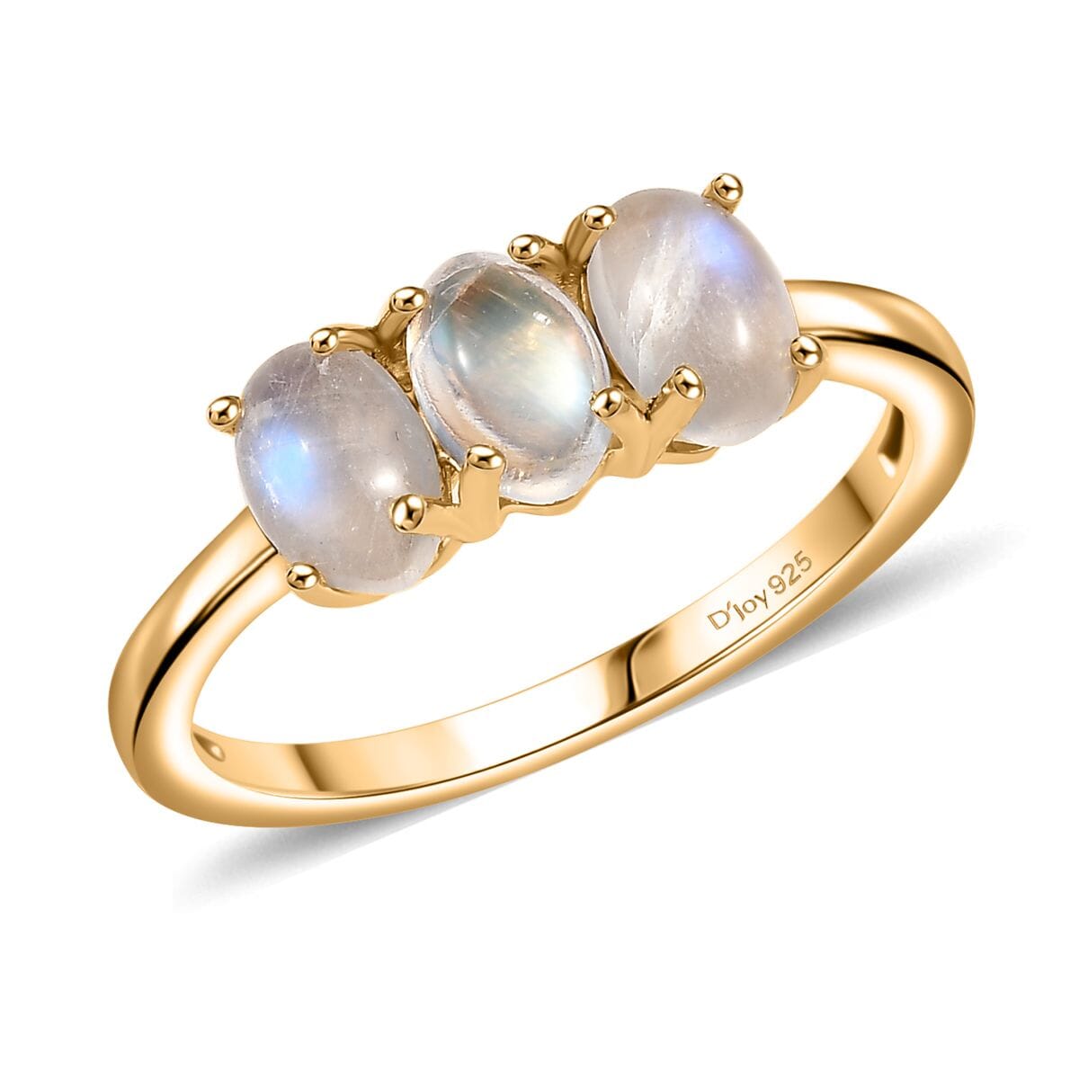 Rainbow Moonstone 2.15 ctw 3 Stone Ring in Vermeil Yellow Gold Over Sterling Silver (Size 7.0) image number 0