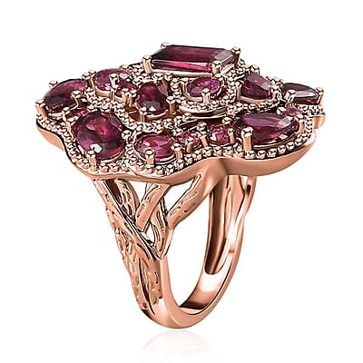 GP Italian Garden Collection Premium Orissa Rhodolite Garnet Cluster Ring in Vermeil Rose Gold Over Sterling Silver (Size 10.0) 6.70 ctw
