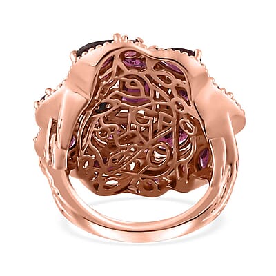 GP Italian Garden Collection Premium Orissa Rhodolite Garnet Cluster Ring in Vermeil Rose Gold Over Sterling Silver (Size 10.0) 6.70 ctw