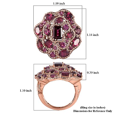 GP Italian Garden Collection Premium Orissa Rhodolite Garnet Cluster Ring in Vermeil Rose Gold Over Sterling Silver (Size 10.0) 6.70 ctw