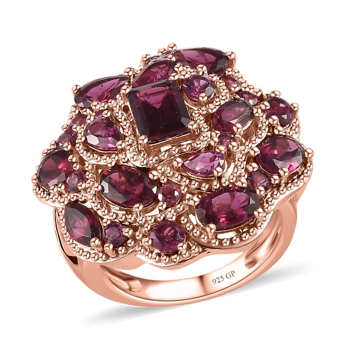 GP Italian Garden Collection Premium Orissa Rhodolite Garnet Cluster Ring in Vermeil Rose Gold Over Sterling Silver (Size 6.0) 6.70 ctw image number 0