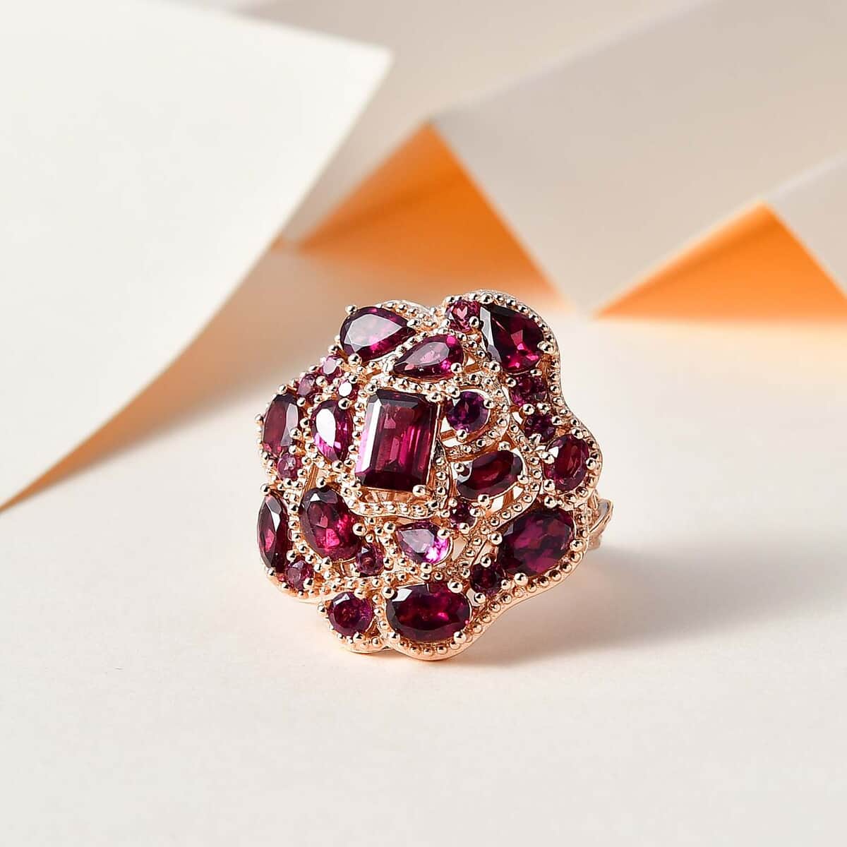 GP Italian Garden Collection Premium Orissa Rhodolite Garnet Cluster Ring in Vermeil Rose Gold Over Sterling Silver (Size 6.0) 6.70 ctw image number 1