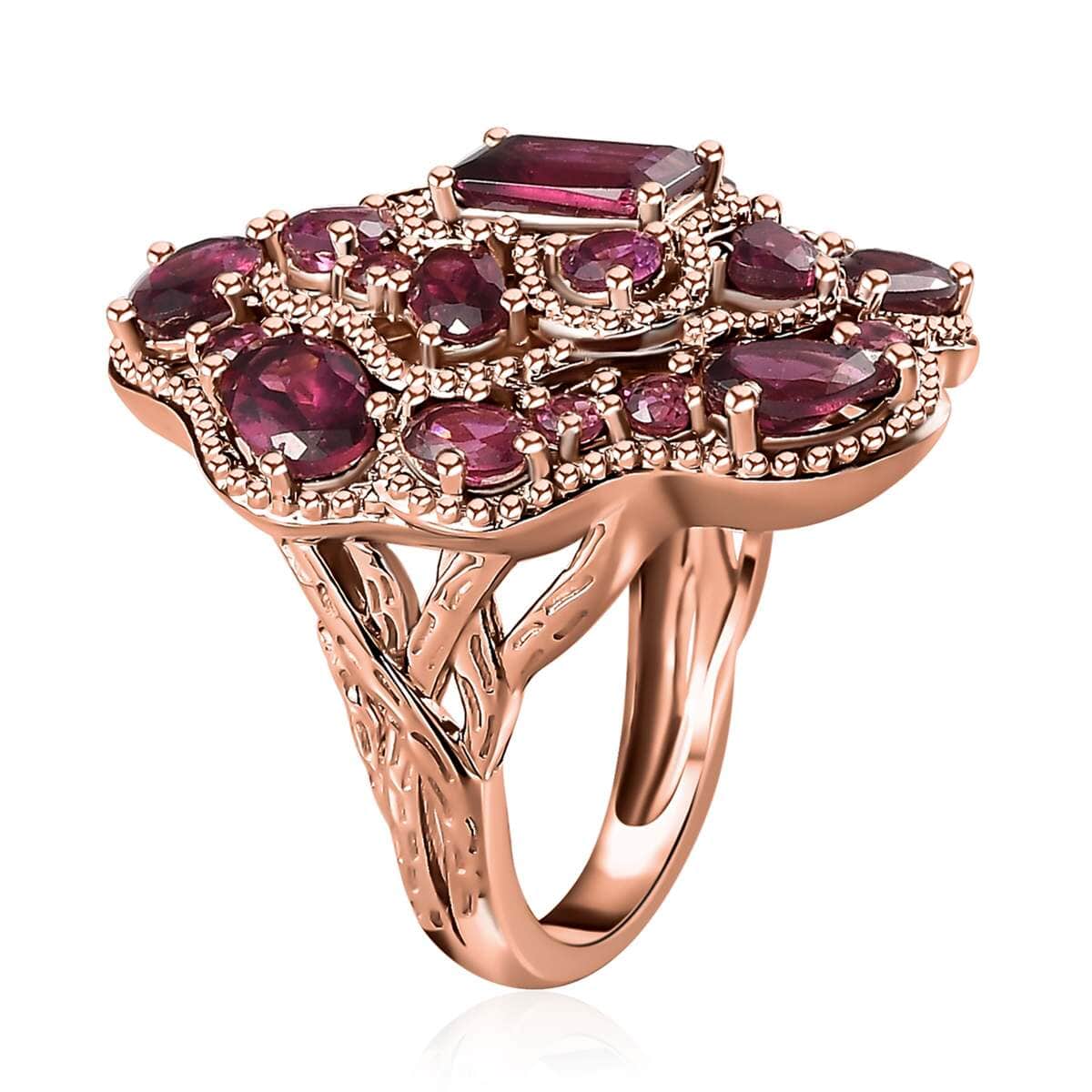 GP Italian Garden Collection Premium Orissa Rhodolite Garnet Cluster Ring in Vermeil Rose Gold Over Sterling Silver (Size 6.0) 6.70 ctw image number 3