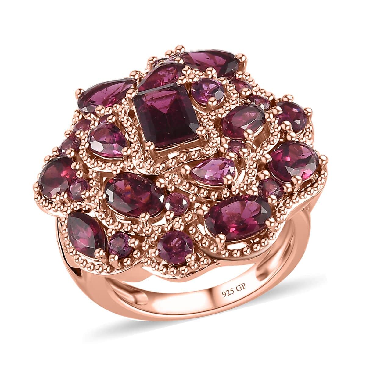 GP Italian Garden Collection Premium Orissa Rhodolite Garnet Cluster Ring in Vermeil Rose Gold Over Sterling Silver (Size 8.0) 6.70 ctw image number 0