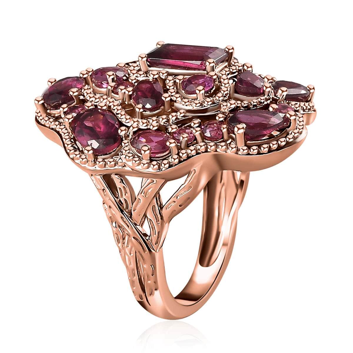 GP Italian Garden Collection Premium Orissa Rhodolite Garnet Cluster Ring in Vermeil Rose Gold Over Sterling Silver (Size 9.0) 6.70 ctw image number 3