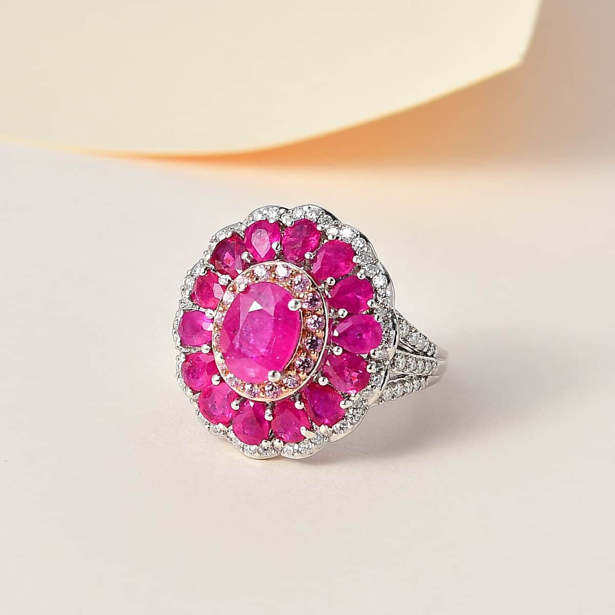 Mozambique Ruby and Multi Gemstone Cocktail Ring in Platinum Over Sterling Silver (Size 10.0) 5.15 ctw image number 1