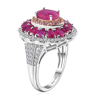 Mozambique Ruby and Multi Gemstone Cocktail Ring in Platinum Over Sterling Silver (Size 10.0) 5.15 ctw