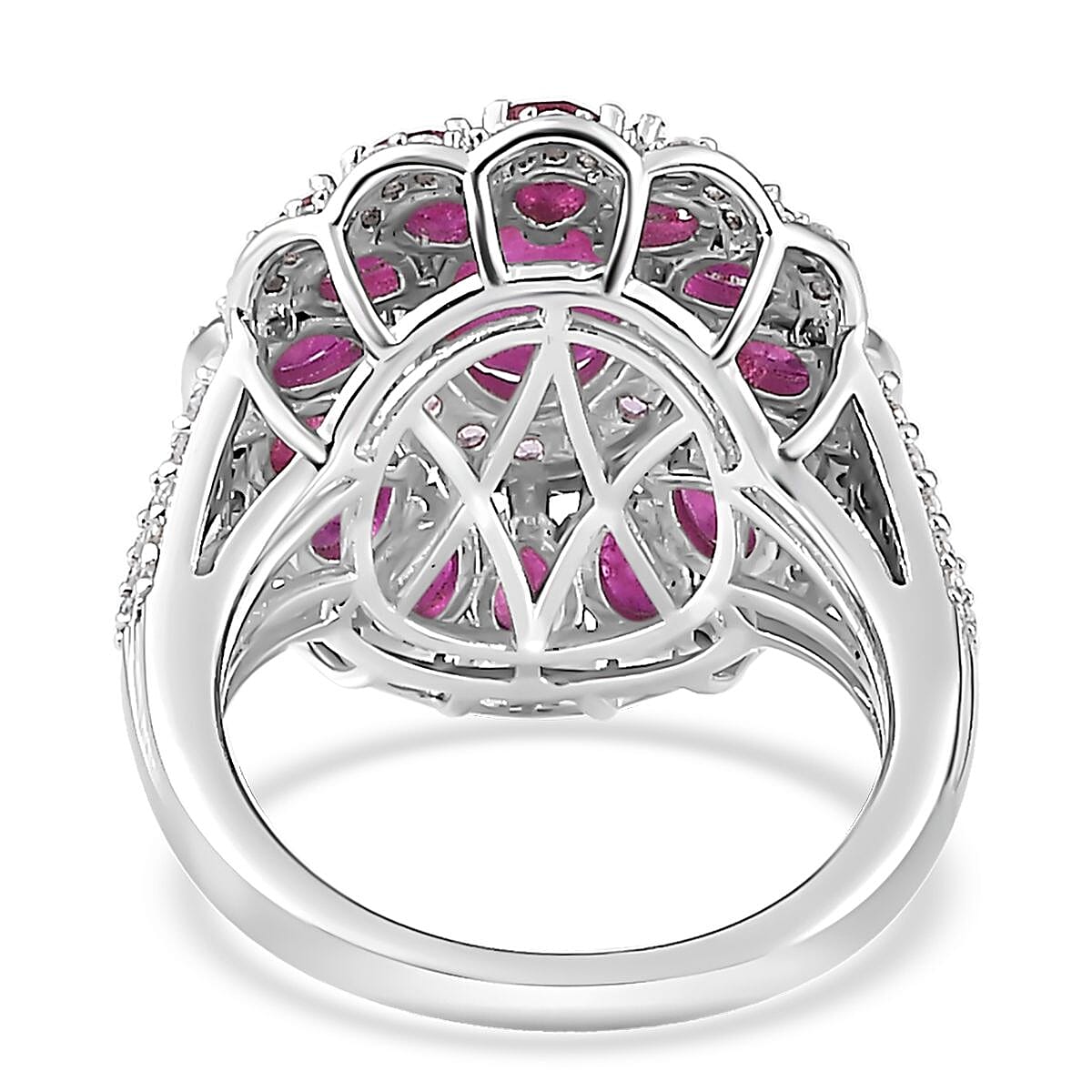 Mozambique Ruby and Multi Gemstone Cocktail Ring in Platinum Over Sterling Silver (Size 10.0) 5.15 ctw