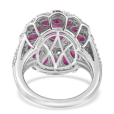 Mozambique Ruby and Multi Gemstone Cocktail Ring in Platinum Over Sterling Silver (Size 10.0) 5.15 ctw