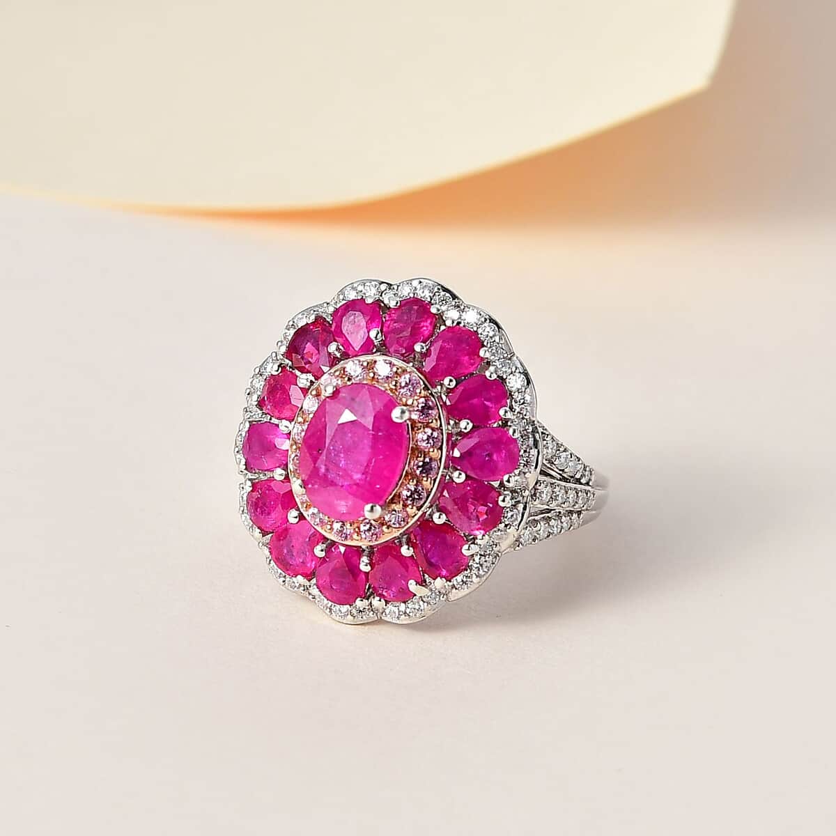 Mozambique Ruby and Multi Gemstone Cocktail Ring in Platinum Over Sterling Silver (Size 6.0) 5.15 ctw image number 1