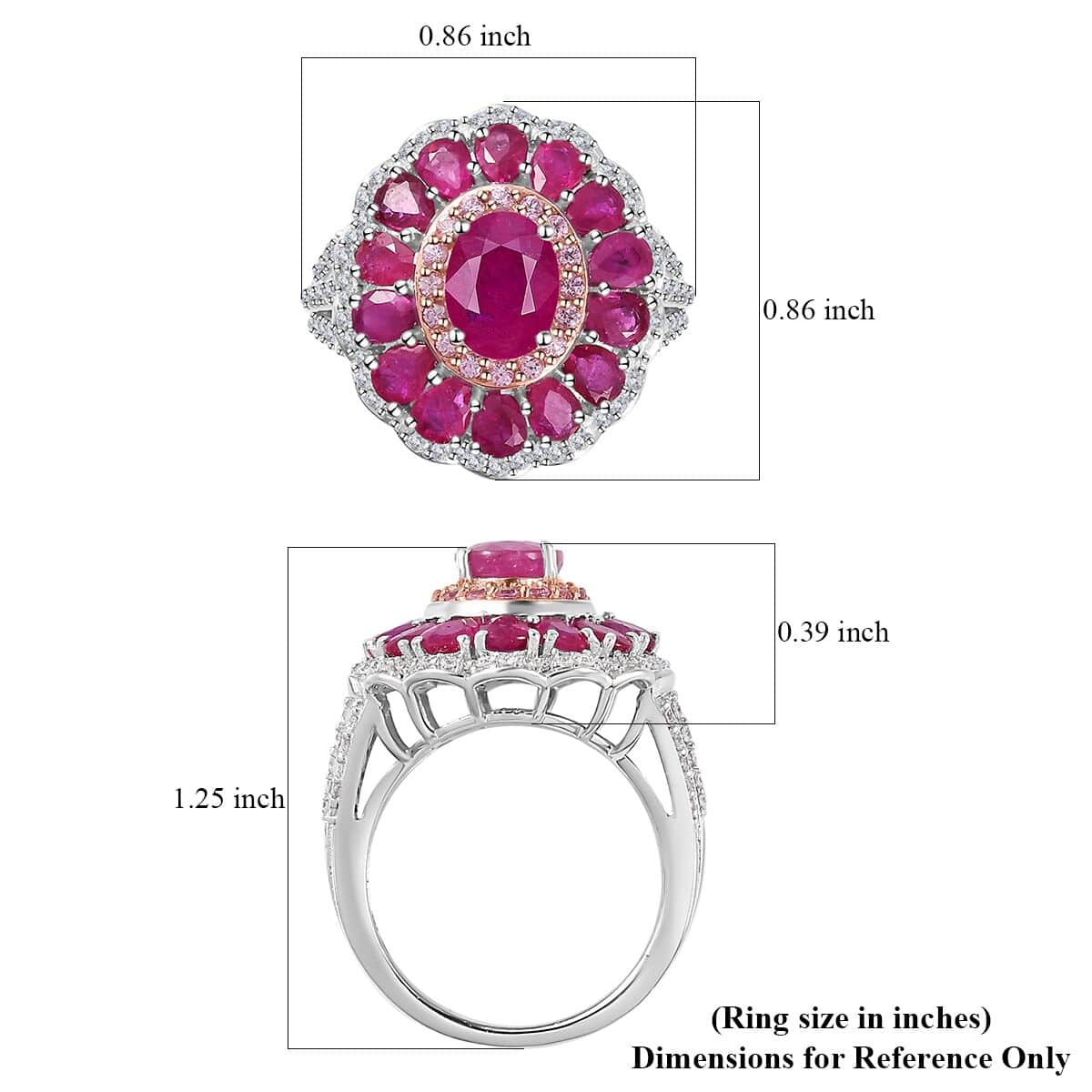 Mozambique Ruby and Multi Gemstone Cocktail Ring in Platinum Over Sterling Silver (Size 6.0) 5.15 ctw image number 5