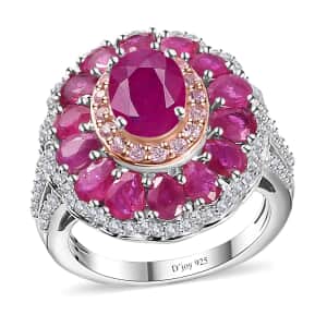 Mozambique Ruby and Multi Gemstone Cocktail Ring in Platinum Over Sterling Silver (Size 8.0) 5.15 ctw