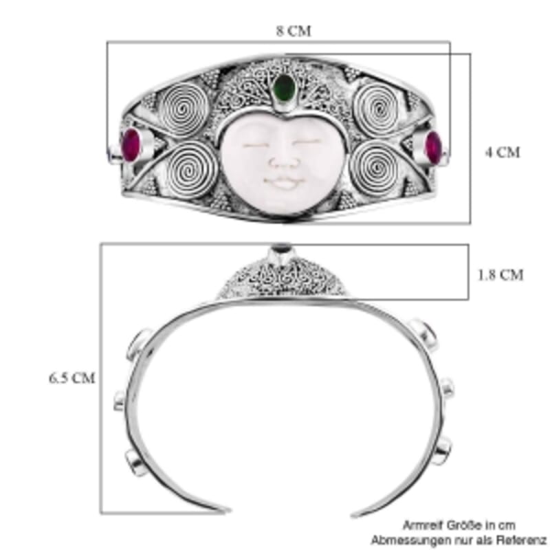 Carved Bone and Chrome Diopside 8.35 ctw Bangle Bracelet in Sterling Silver (7 In) (35.5 g)