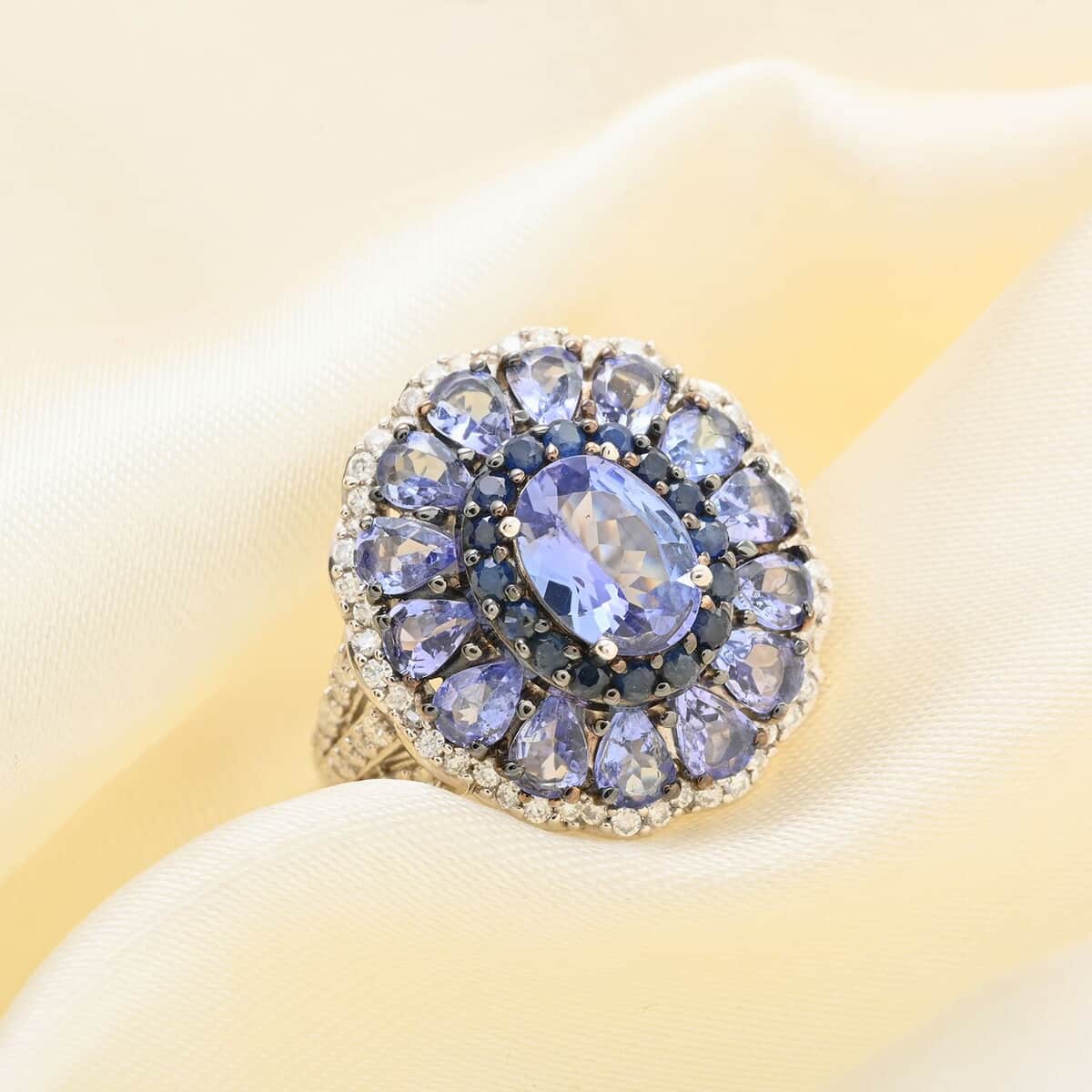 Tanzanite and Multi Gemstone Cocktail Ring in Platinum Over Sterling Silver (Size 10.0) 4.50 ctw image number 1