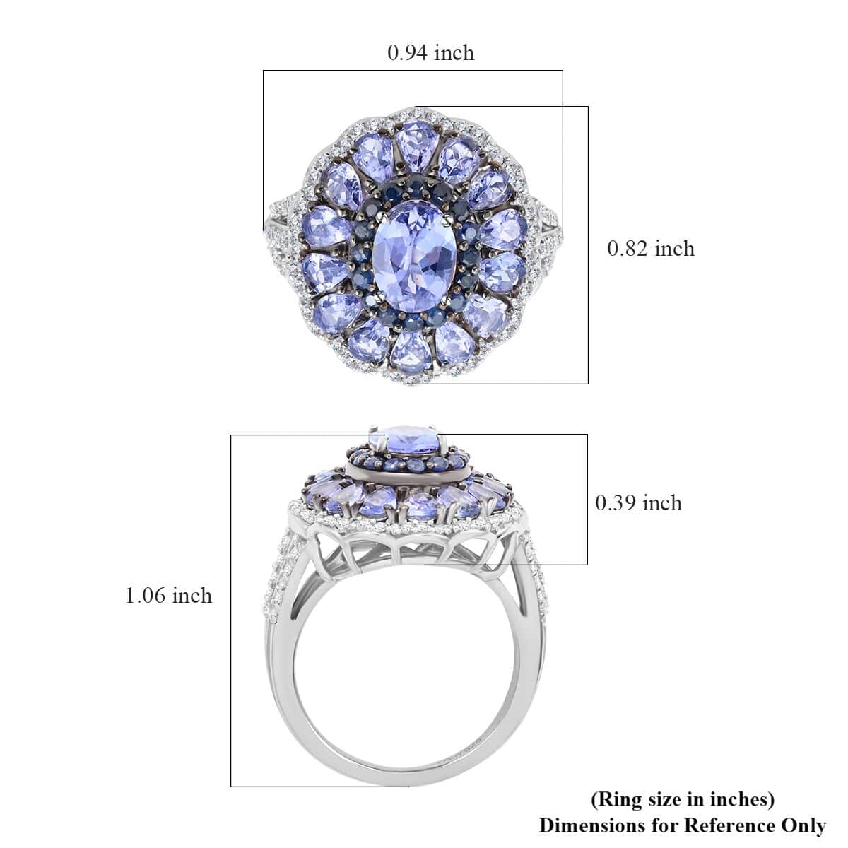 Tanzanite and Multi Gemstone Cocktail Ring in Platinum Over Sterling Silver (Size 10.0) 4.50 ctw image number 5