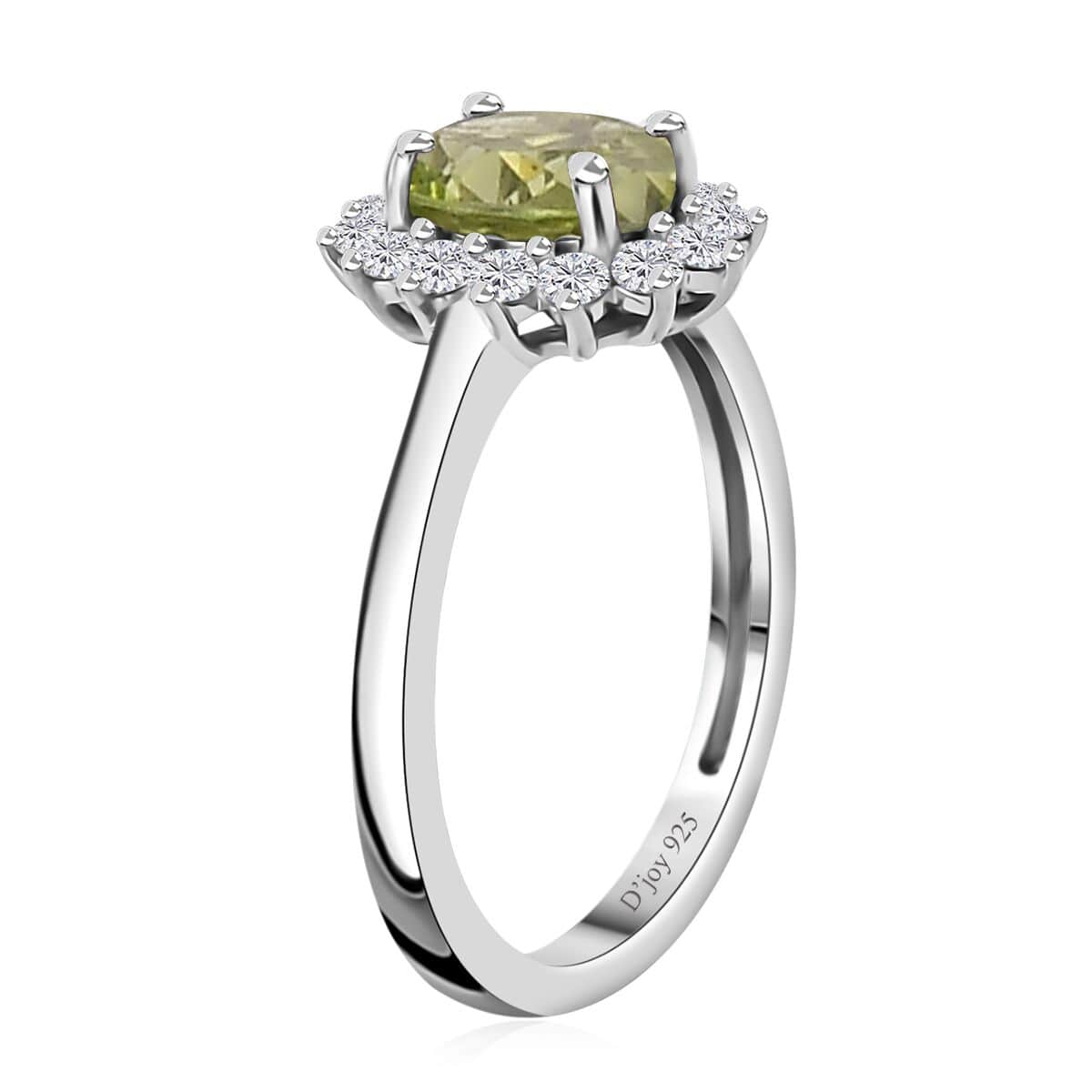 Peridot and White Zircon Sunburst Ring in Platinum Over Sterling Silver (Size 5.0) 1.25 ctw image number 3