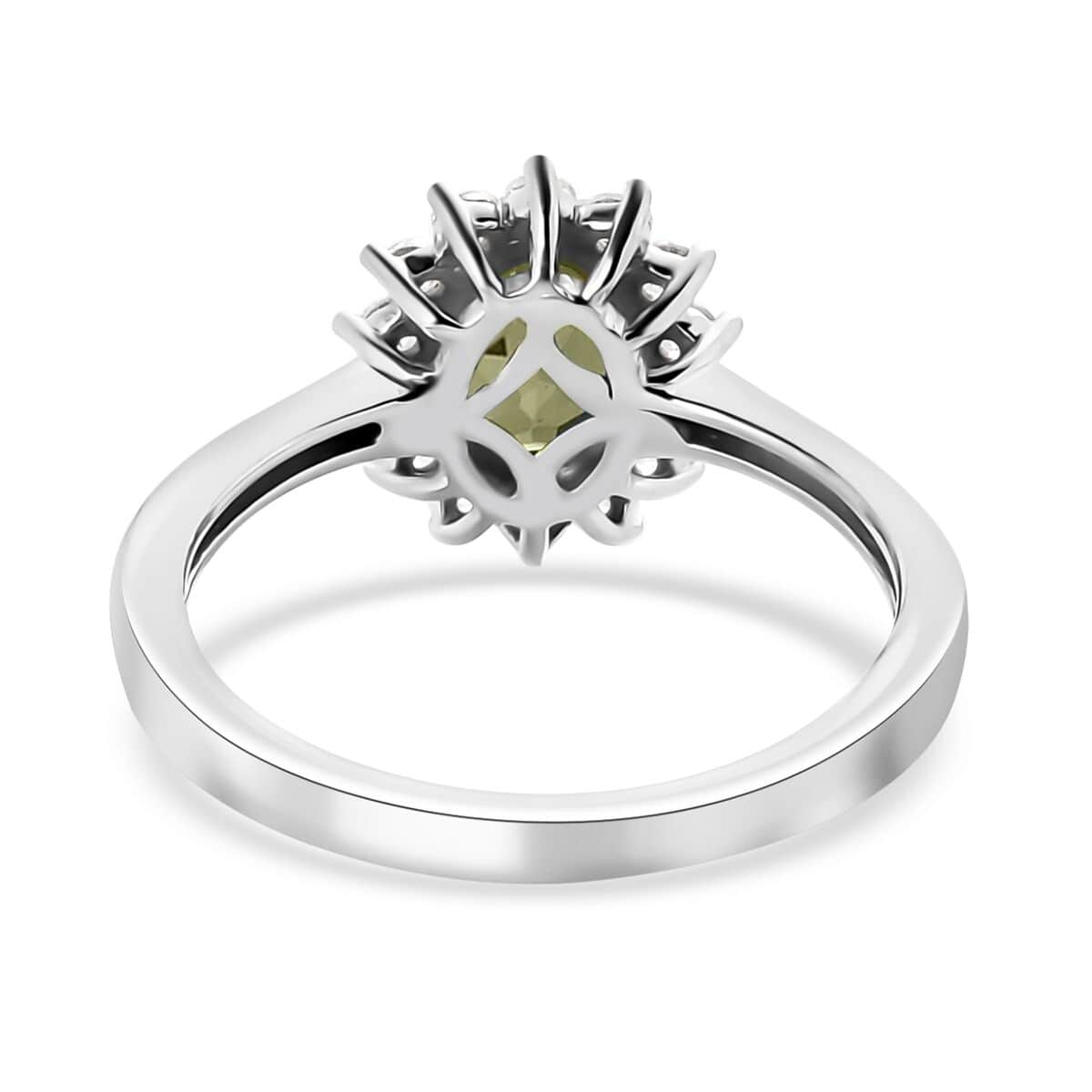 Peridot and White Zircon Sunburst Ring in Platinum Over Sterling Silver (Size 5.0) 1.25 ctw image number 4