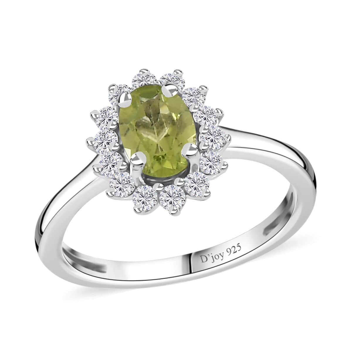 Peridot and White Zircon Sunburst Ring in Platinum Over Sterling Silver (Size 6.0) 1.25 ctw image number 0