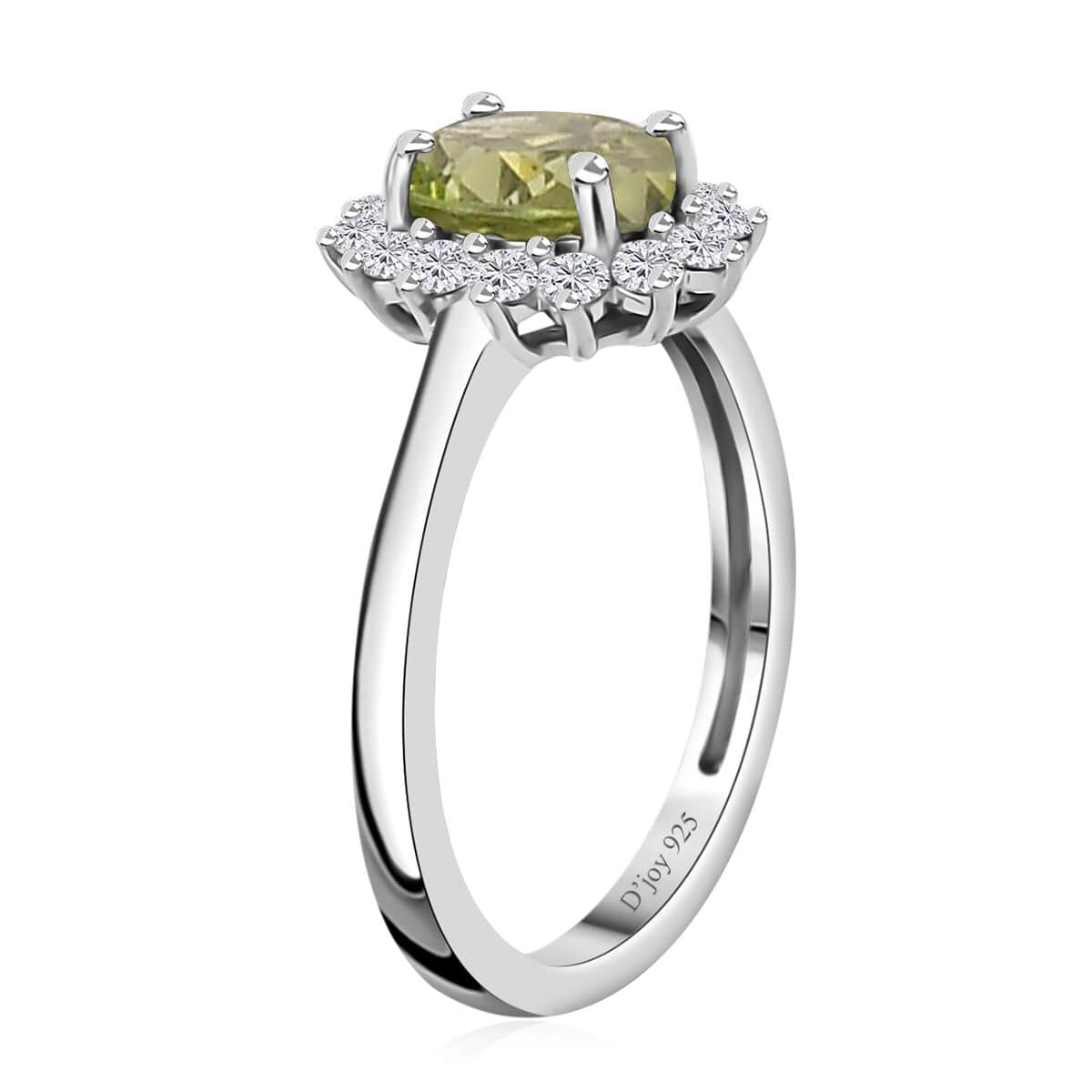 Peridot and White Zircon Sunburst Ring in Platinum Over Sterling Silver (Size 6.0) 1.25 ctw image number 3