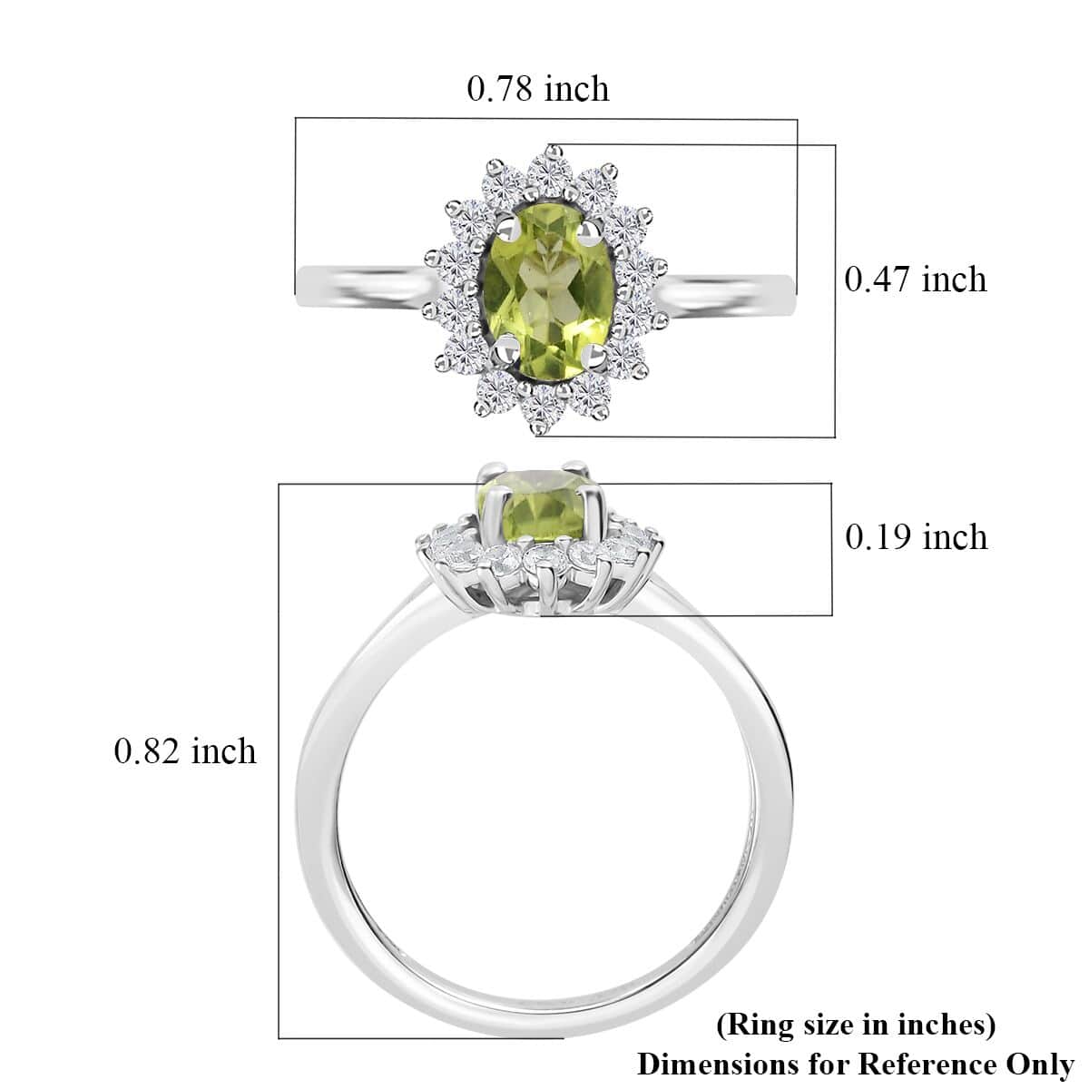 Peridot and White Zircon Sunburst Ring in Platinum Over Sterling Silver (Size 6.0) 1.25 ctw image number 5