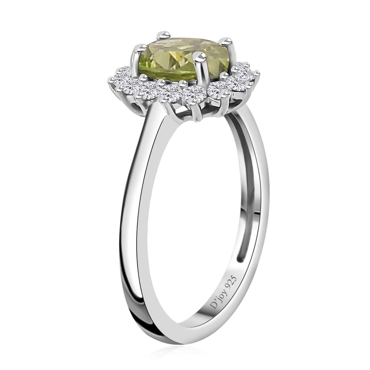 Peridot and White Zircon Sunburst Ring in Platinum Over Sterling Silver (Size 7.0) 1.25 ctw image number 3