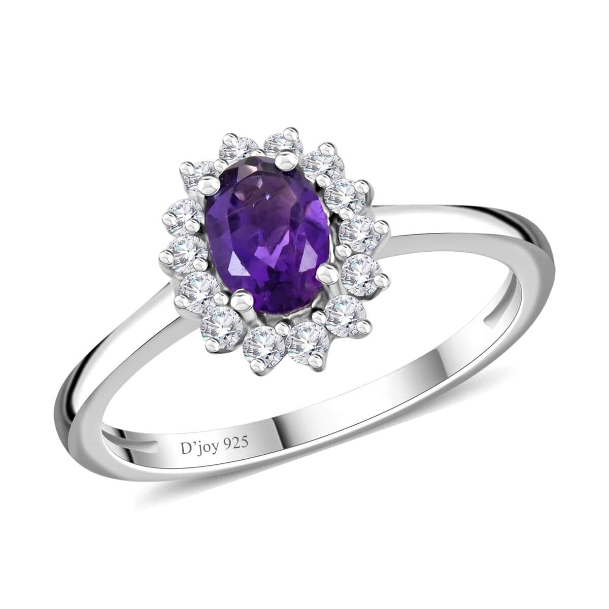 African Amethyst and White Zircon Sunburst Ring in Platinum Over Sterling Silver (Size 5.0) 1.20 ctw image number 0