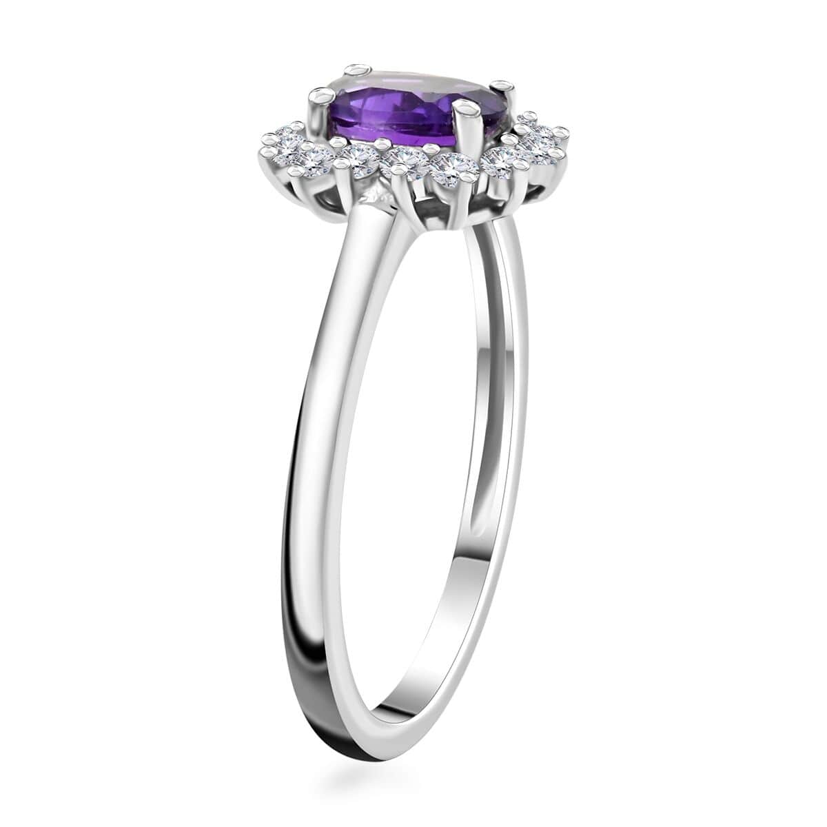 African Amethyst and White Zircon Sunburst Ring in Platinum Over Sterling Silver (Size 5.0) 1.20 ctw image number 3