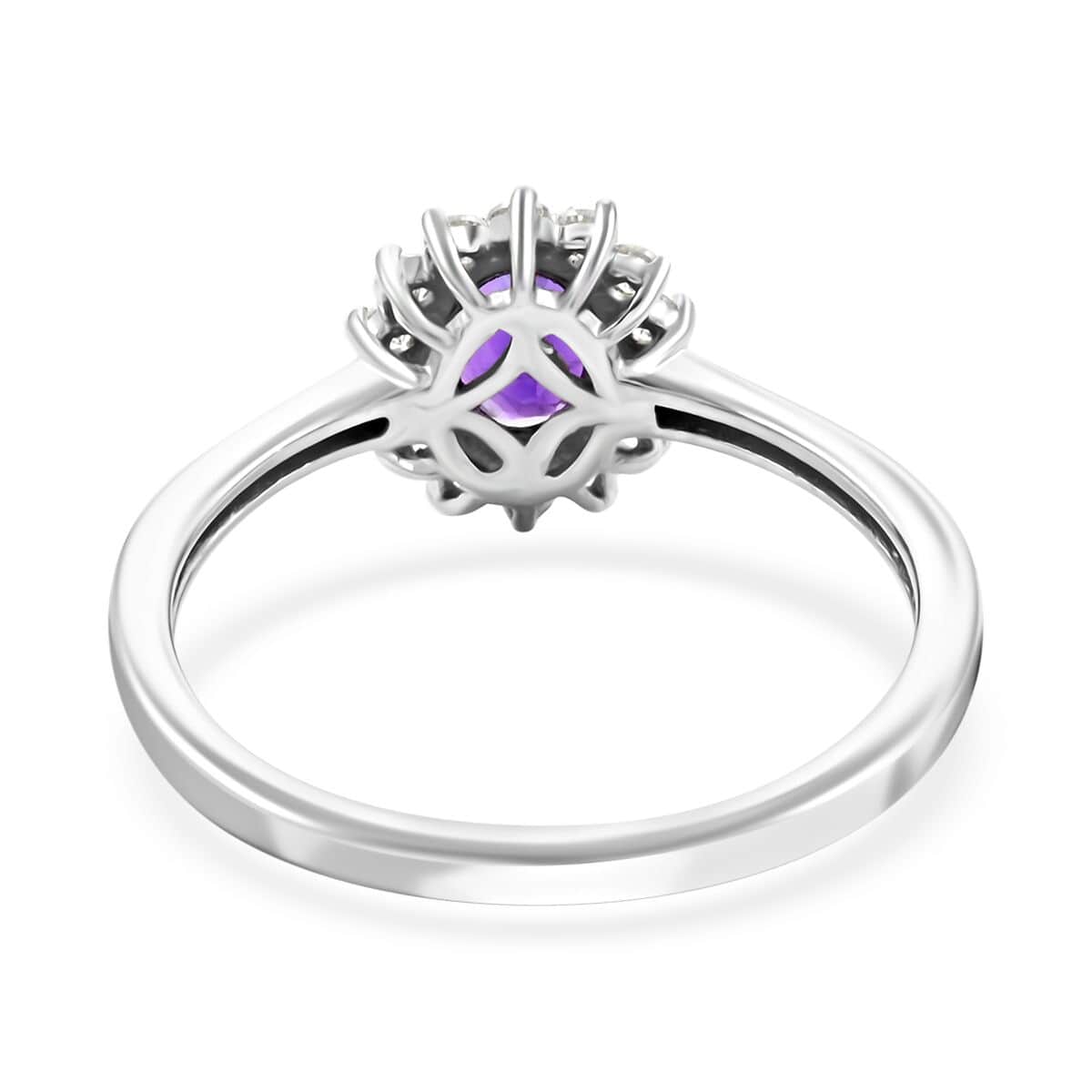African Amethyst and White Zircon Sunburst Ring in Platinum Over Sterling Silver (Size 7.0) 1.20 ctw image number 4