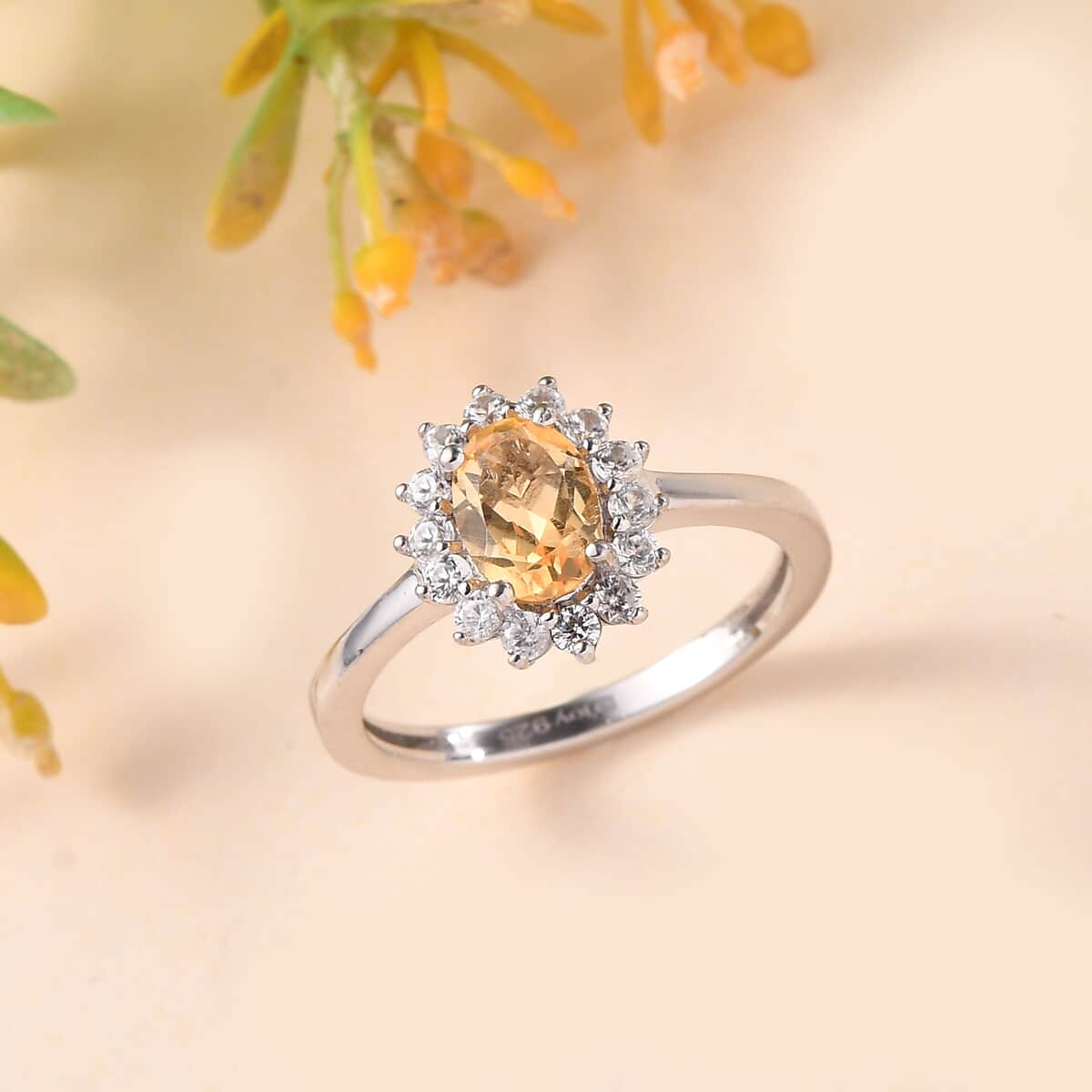 Brazilian Citrine and White Zircon Ring in Platinum Over Sterling Silver (Size 5.0) 1.25 ctw image number 1