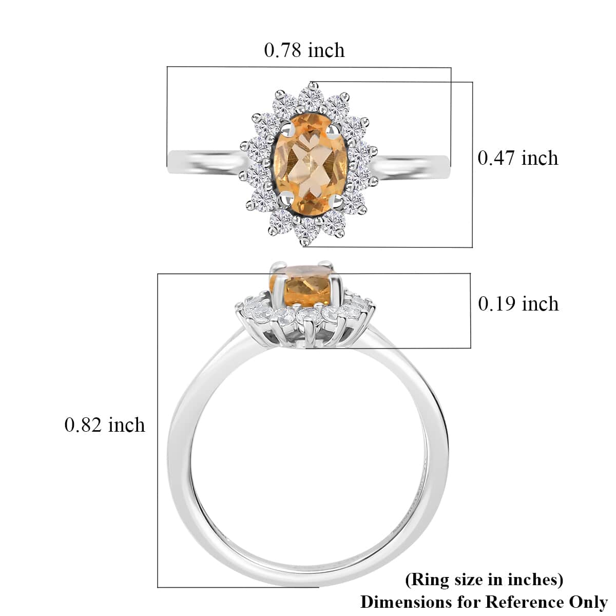 Brazilian Citrine and White Zircon Ring in Platinum Over Sterling Silver (Size 5.0) 1.25 ctw image number 5
