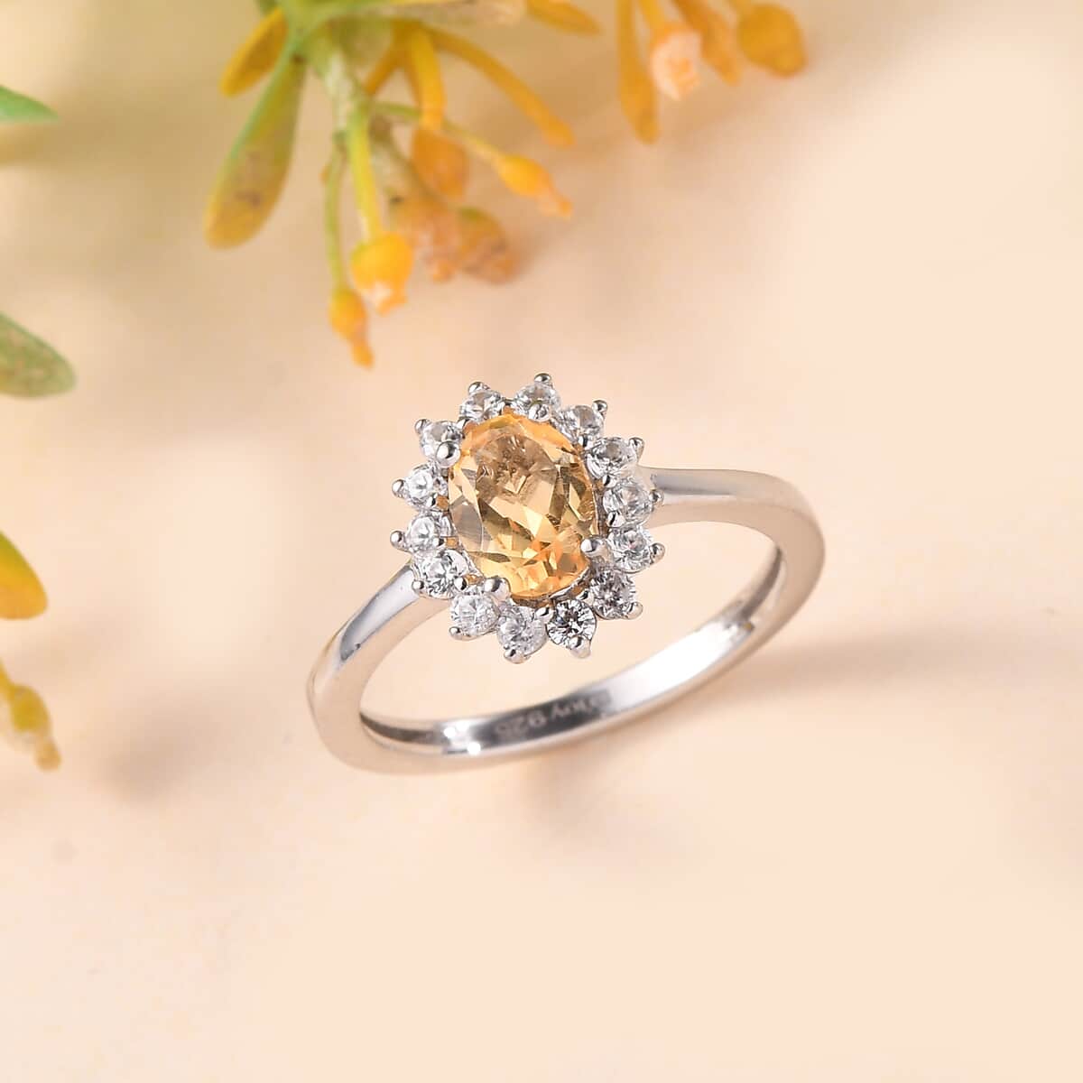 Brazilian Citrine and White Zircon Ring in Platinum Over Sterling Silver (Size 6.0) 1.25 ctw image number 1