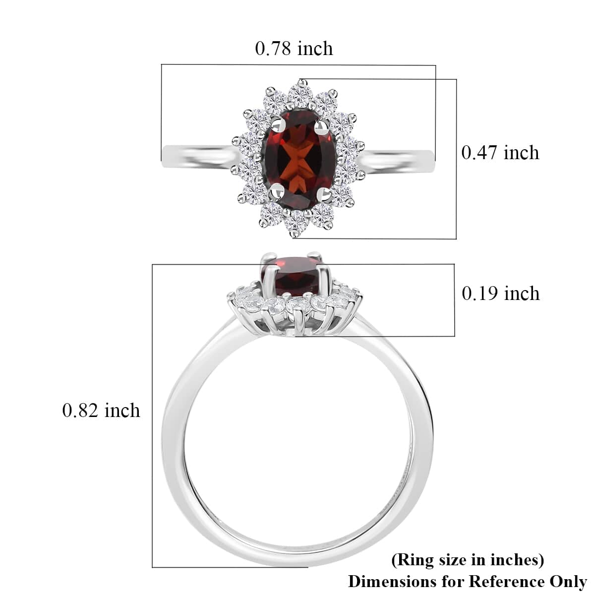 Mozambique Garnet and White Zircon Sunburst Ring in Platinum Over Sterling Silver (Size 5.0) 1.40 ctw image number 5