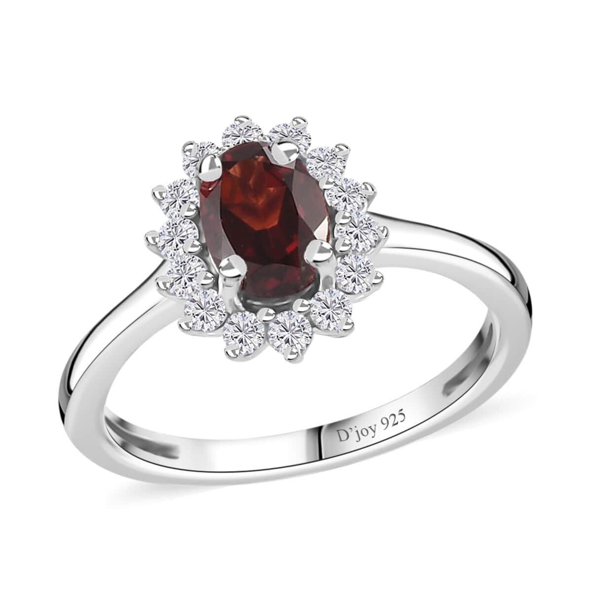 Mozambique Garnet and White Zircon Sunburst Ring in Platinum Over Sterling Silver (Size 6.0) 1.40 ctw image number 0