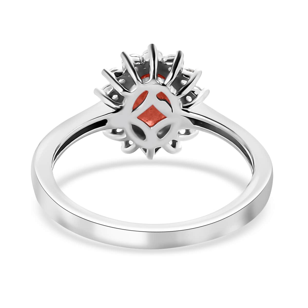 Mozambique Garnet and White Zircon Sunburst Ring in Platinum Over Sterling Silver (Size 6.0) 1.40 ctw image number 4