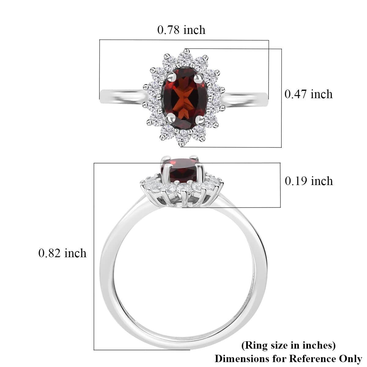 Mozambique Garnet and White Zircon Sunburst Ring in Platinum Over Sterling Silver (Size 6.0) 1.40 ctw image number 5