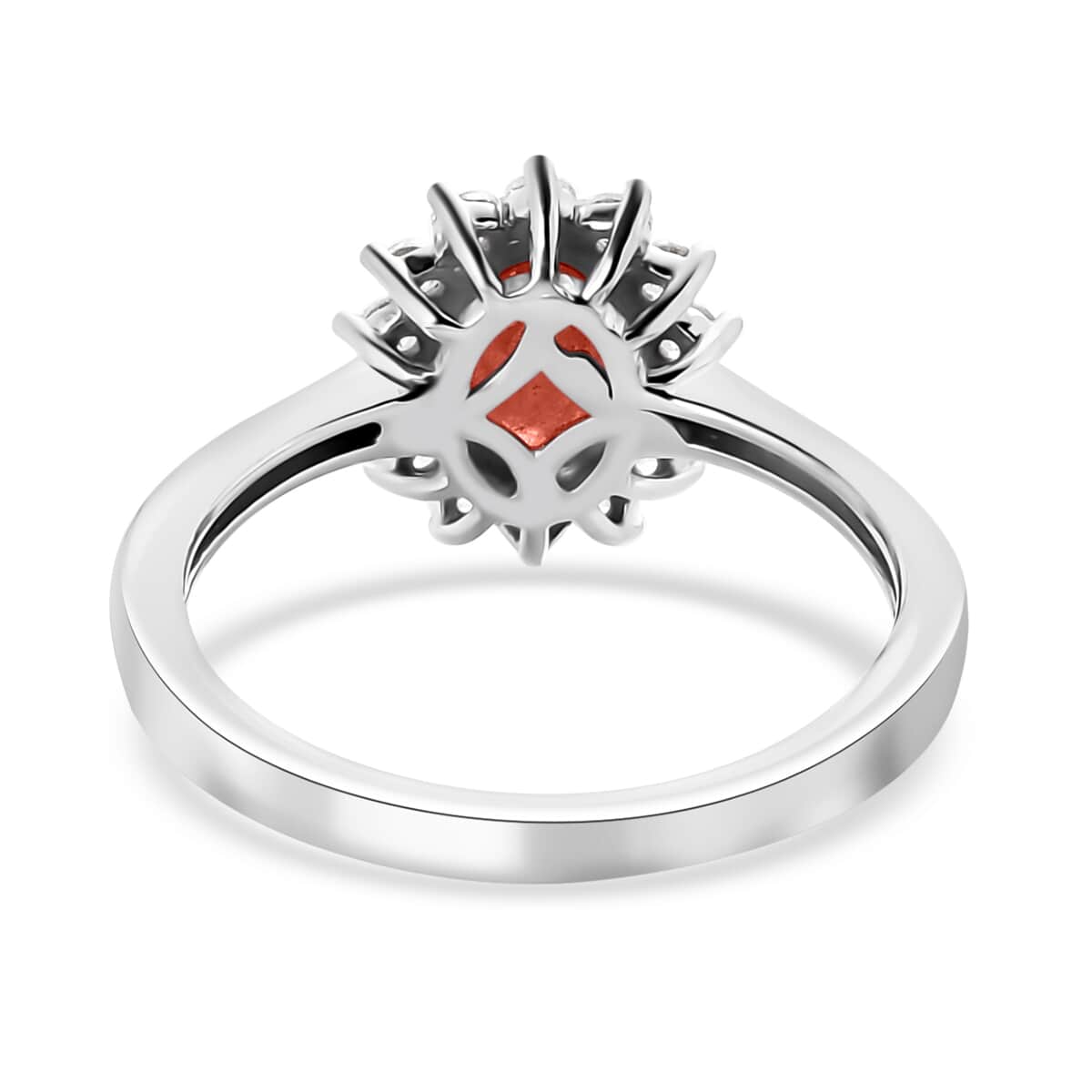 Mozambique Garnet and White Zircon Sunburst Ring in Platinum Over Sterling Silver (Size 7.0) 1.40 ctw image number 4