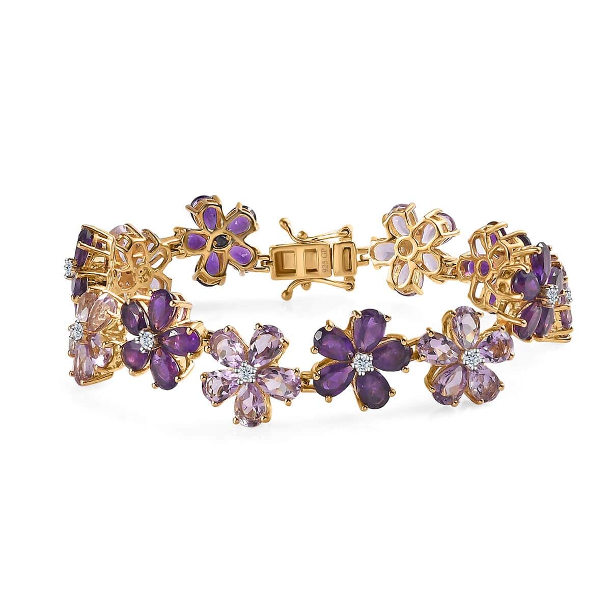 GP Italian Garden Collection Premium Rose De France and African Amethyst, White Zircon Floral Bracelet in Vermeil Yellow Gold Over Sterling Silver (6.50 In) 23.25 ctw image number 0